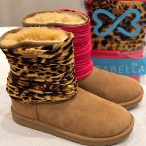 Mirabella Slouchy, Long Boot Covers, One Size, Pink/Leopard, Multi-Use Accessory